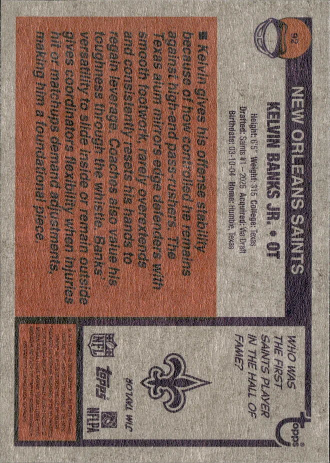 Kelvin Banks Jr. card back