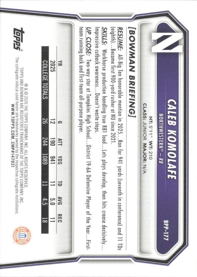 Caleb Komolafe card back