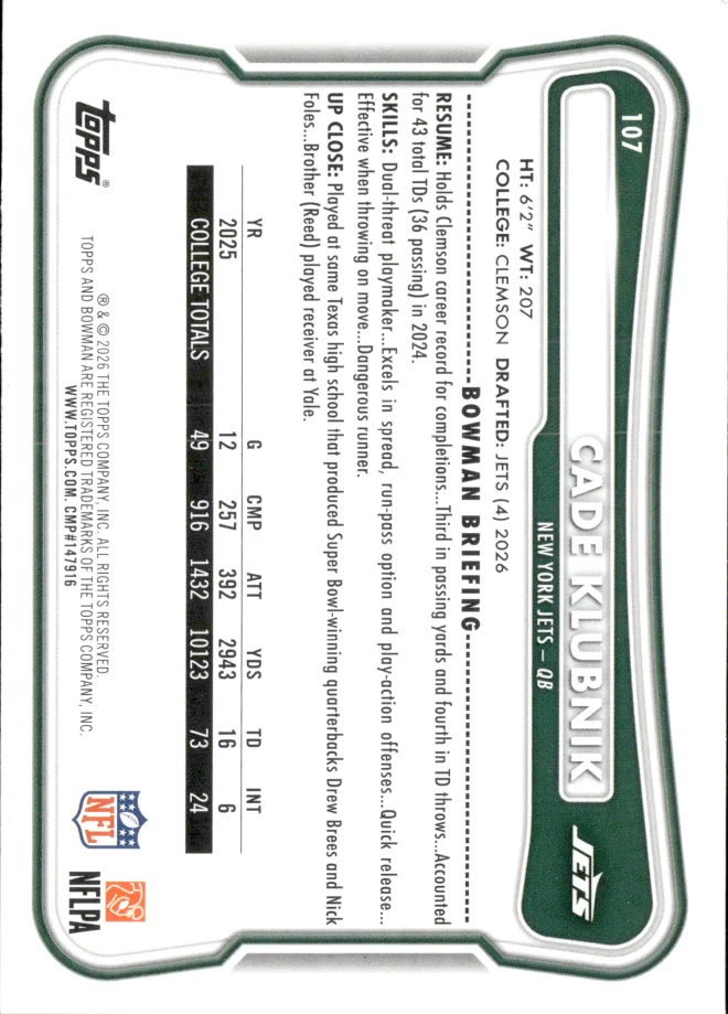 Cade Klubnik card back