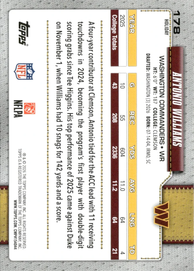 Antonio Williams card back