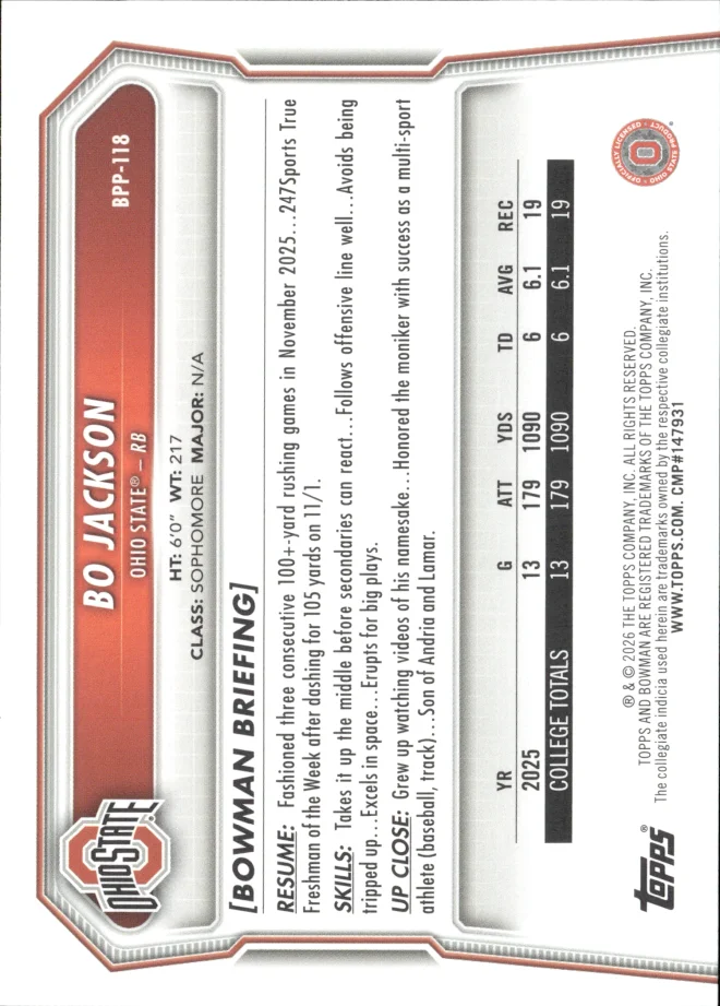 Bo Jackson card back