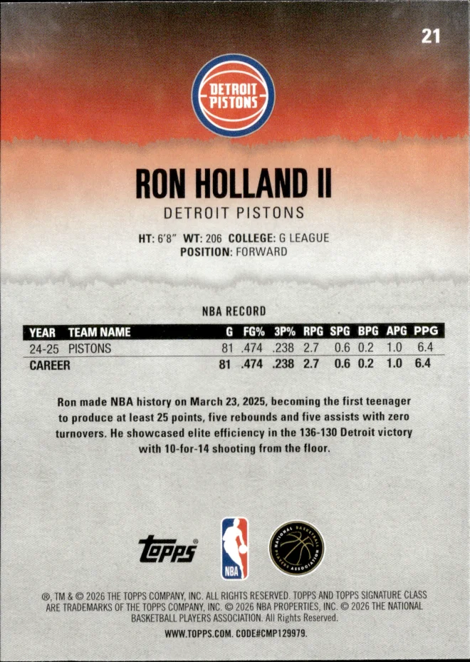 Ron Holland II card back