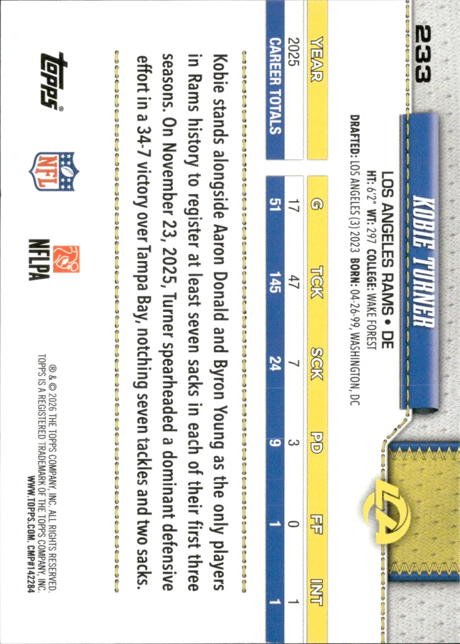 Kobie Turner card back