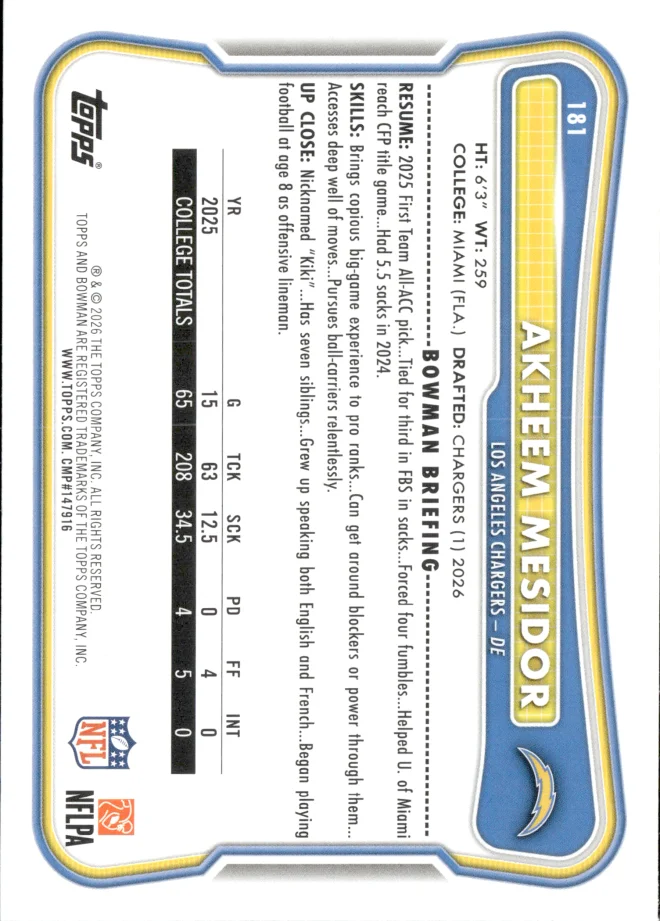 Akheem Mesidor card back