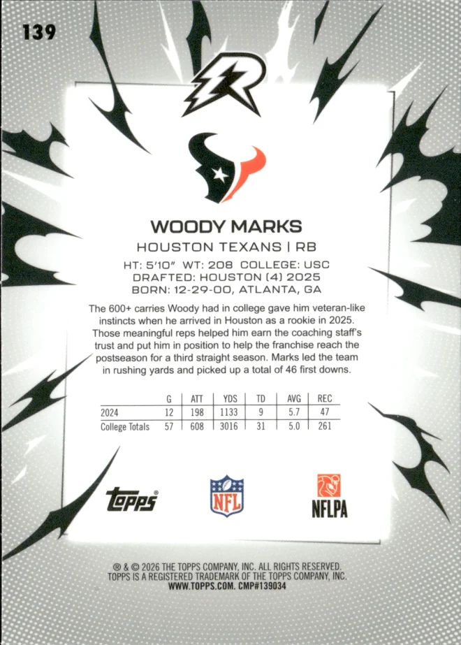 Woody Marks card back