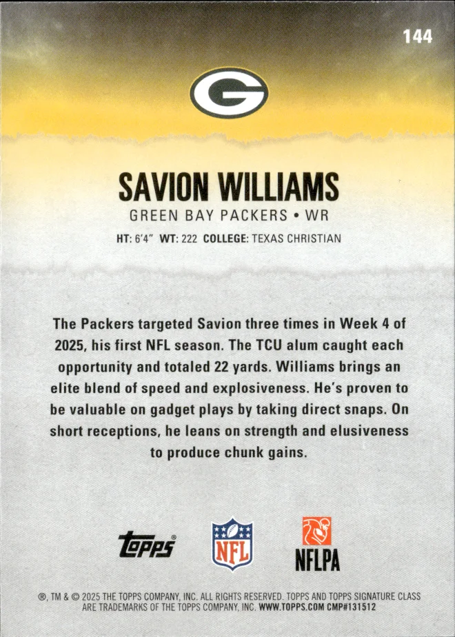 Savion Williams card back