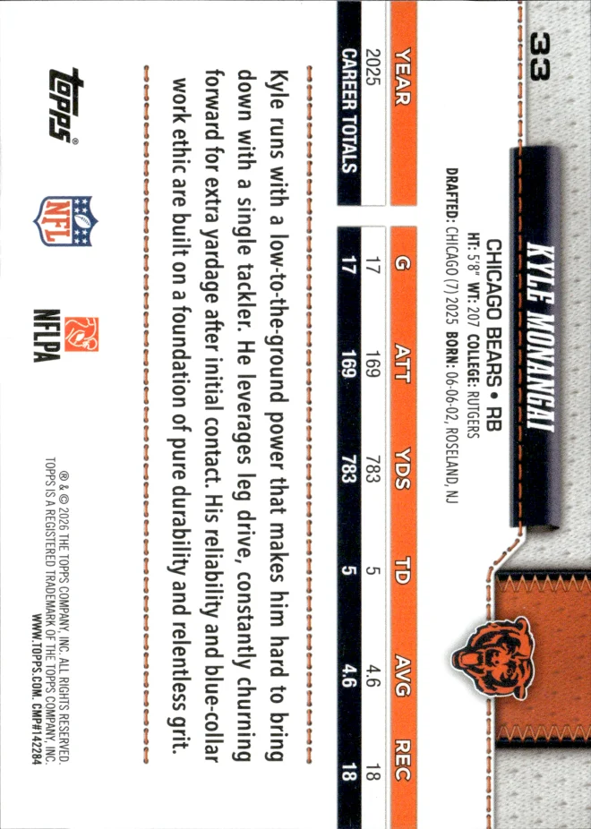 Kyle Monangai card back