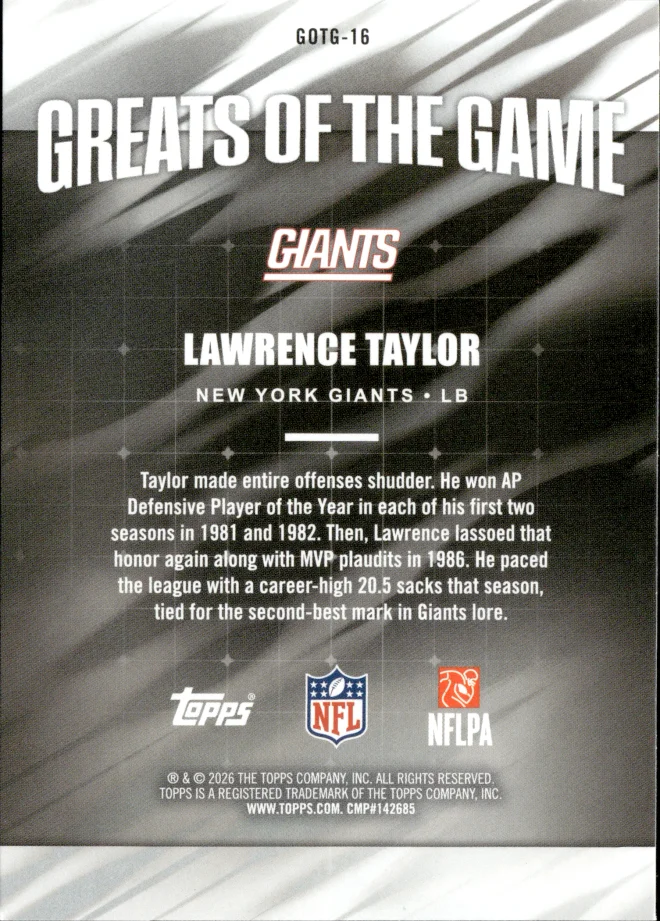 Lawrence Taylor card back