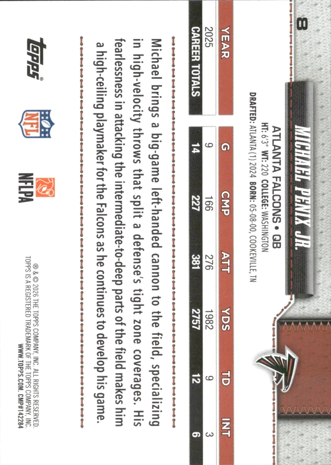 Michael Penix Jr. card back