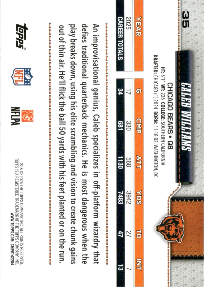 Caleb Williams card back