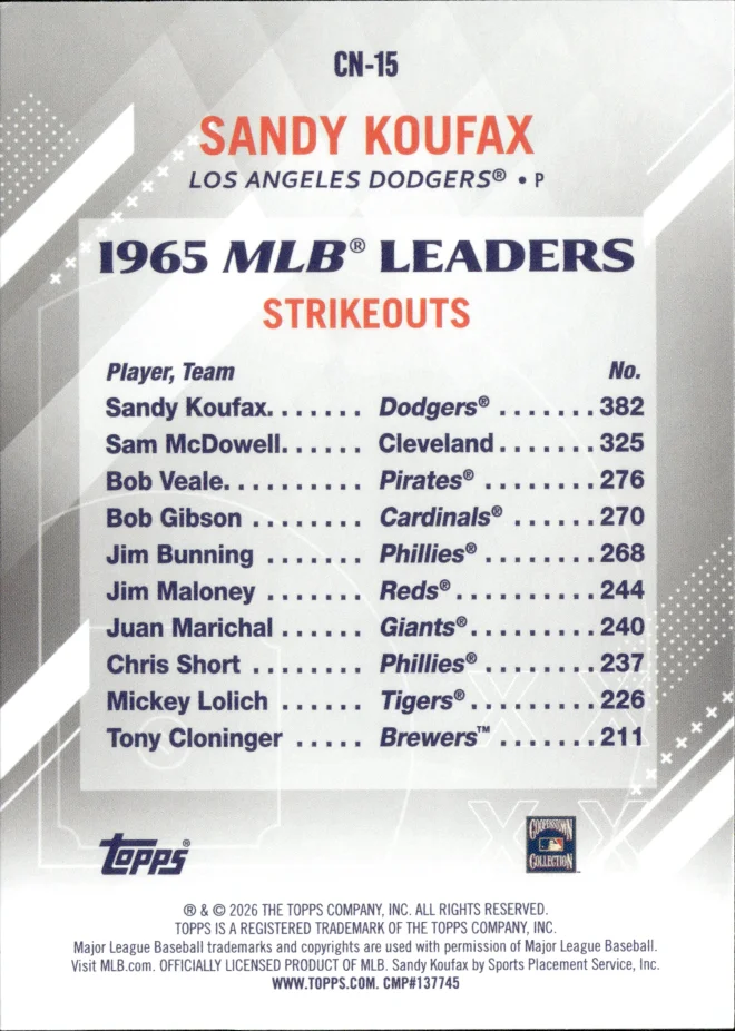 Sandy Koufax card back