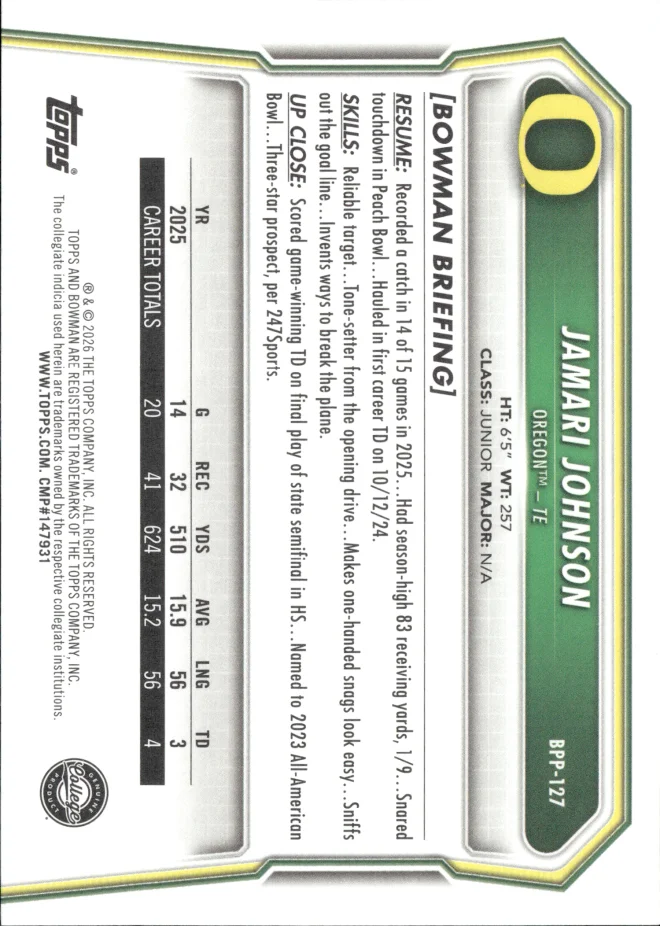 Jamari Johnson card back