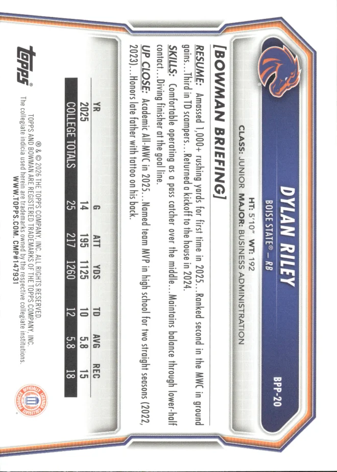 Dylan Riley card back