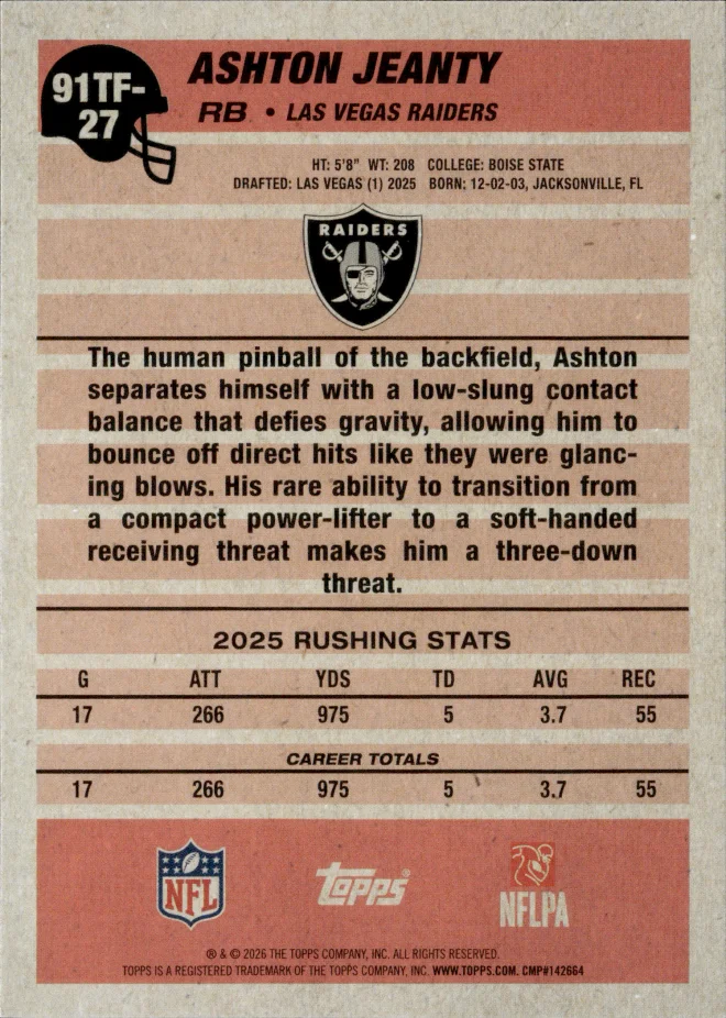 Ashton Jeanty card back