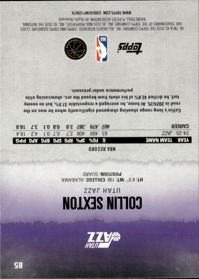 Collin Sexton card back