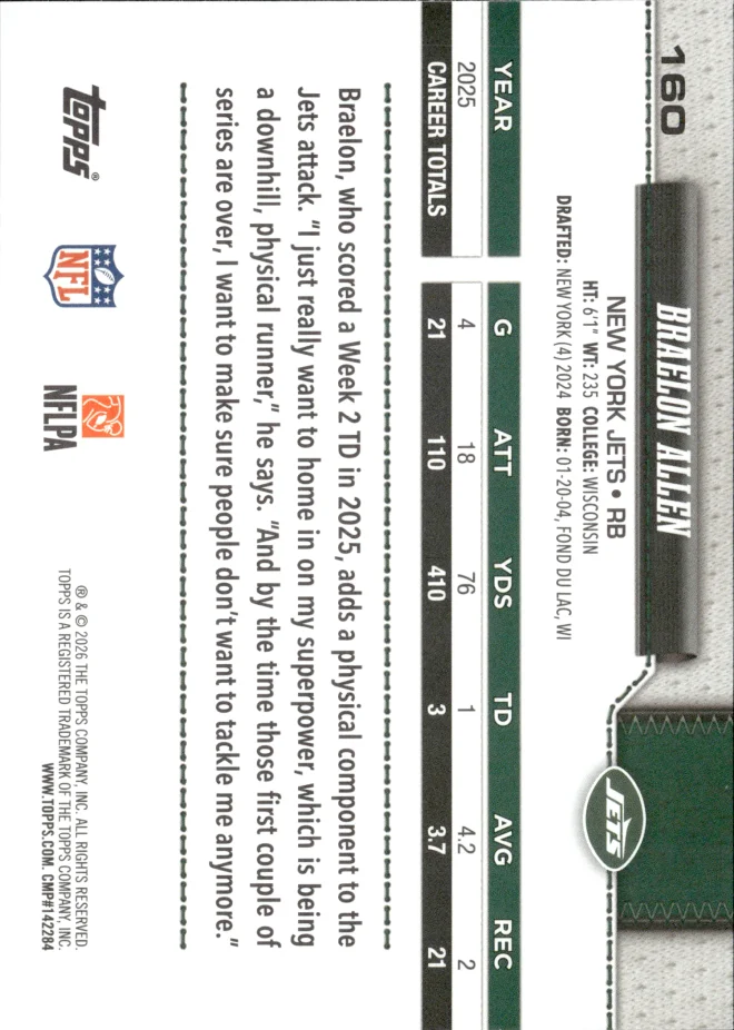 Braelon Allen card back