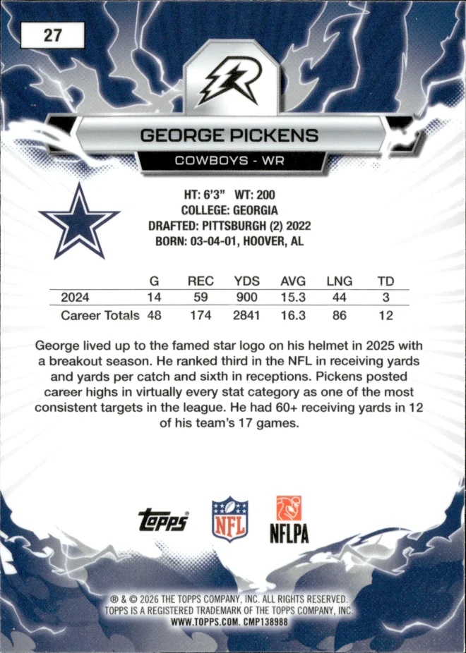 George Pickens card back