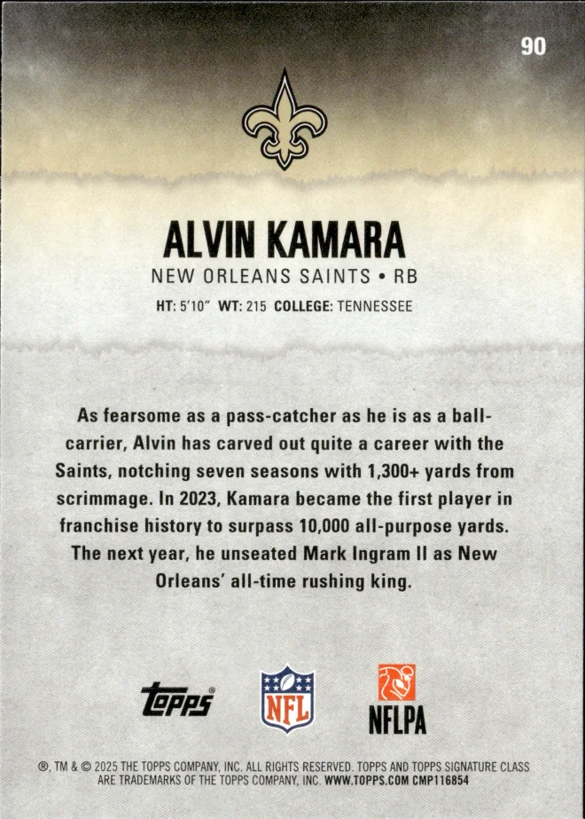 Alvin Kamara card back