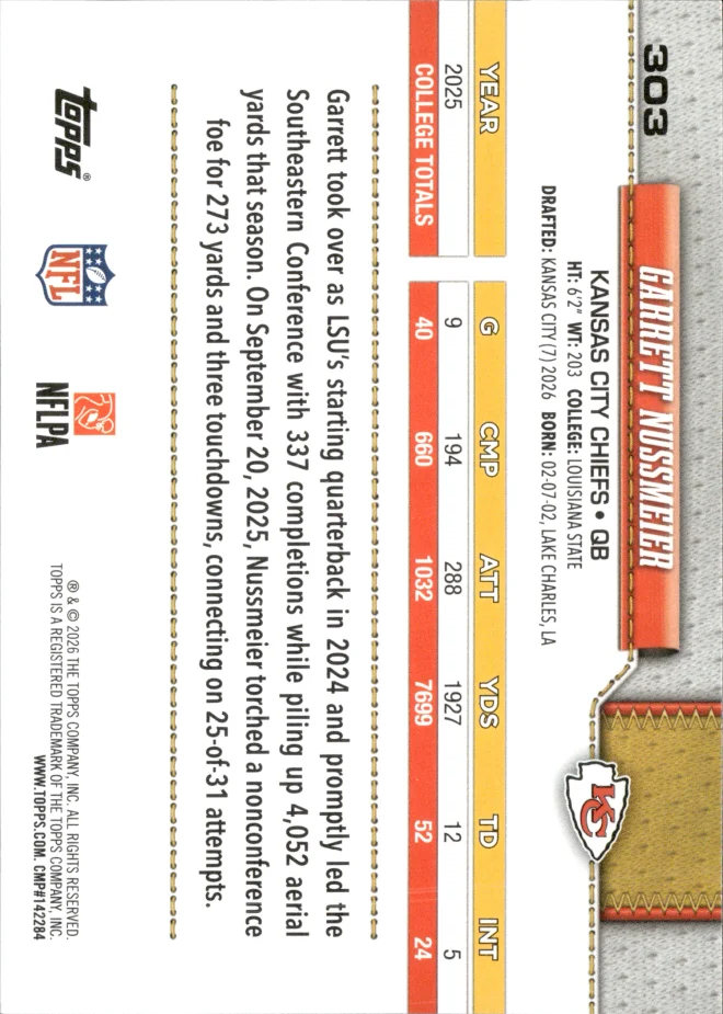 Garrett Nussmeier card back