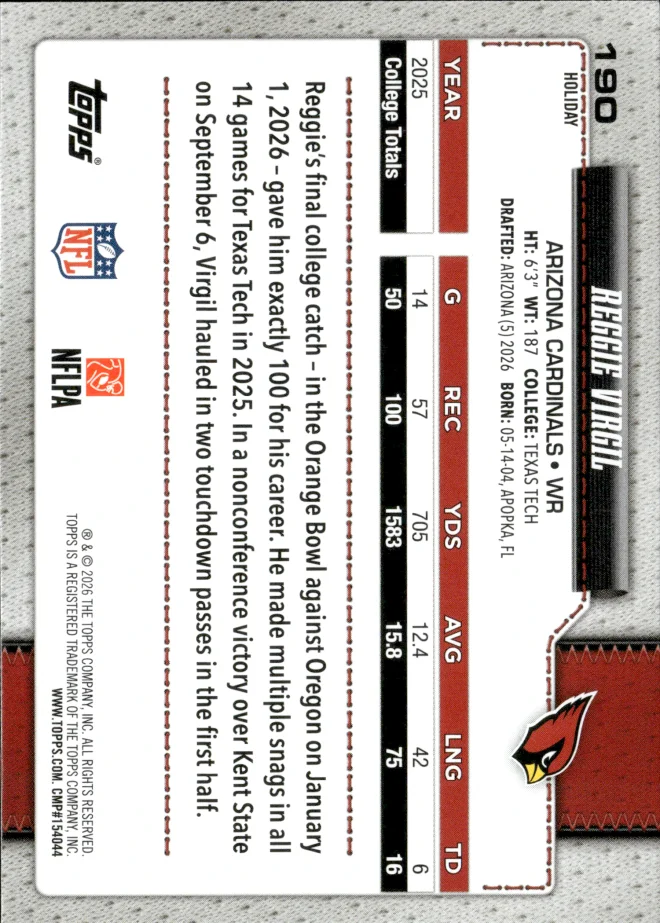 Reggie Virgil card back