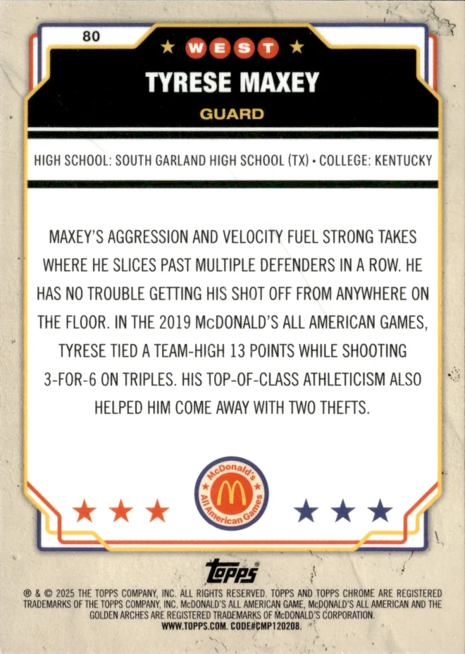 Tyrese Maxey card back