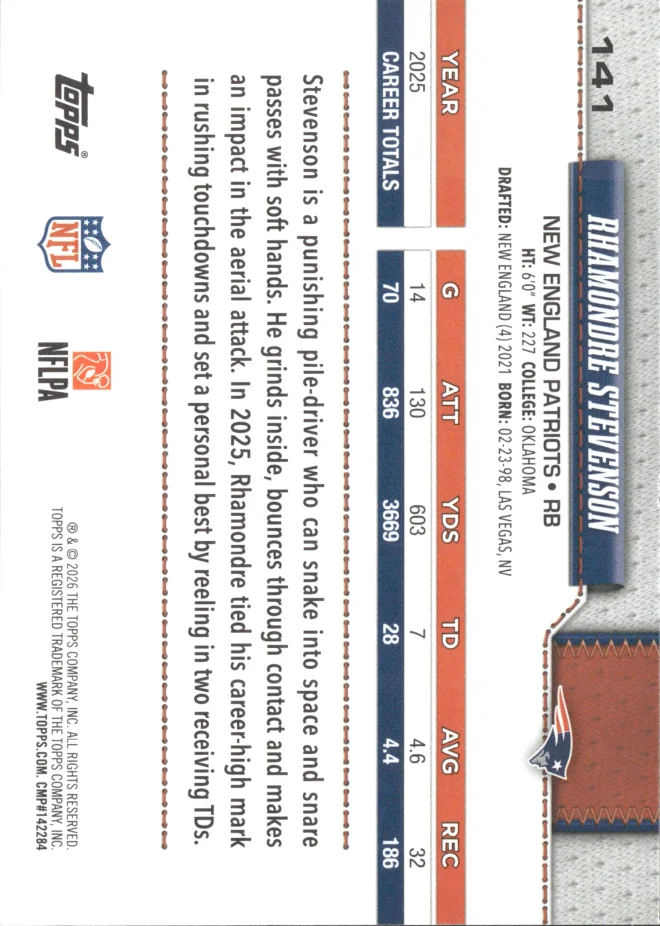 Rhamondre Stevenson card back