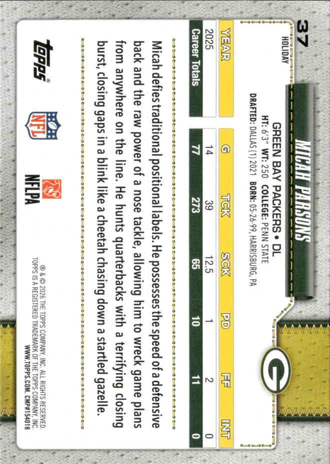 Micah Parsons card back