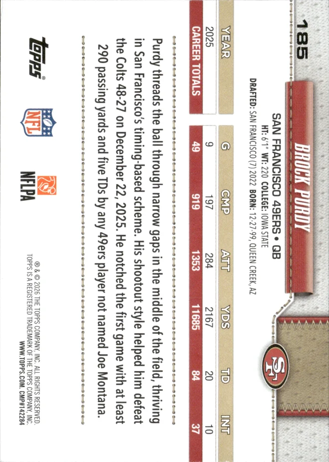 Brock Purdy card back
