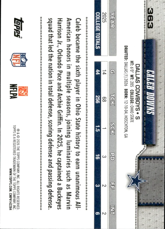Caleb Downs card back