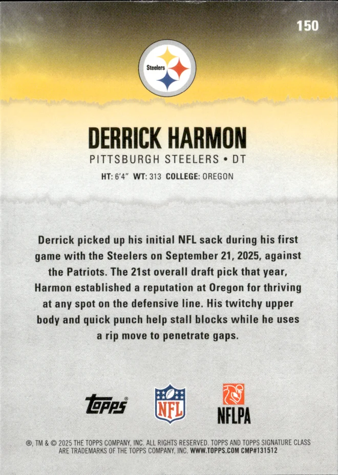 Derrick Harmon card back