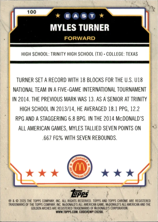 Myles Turner card back