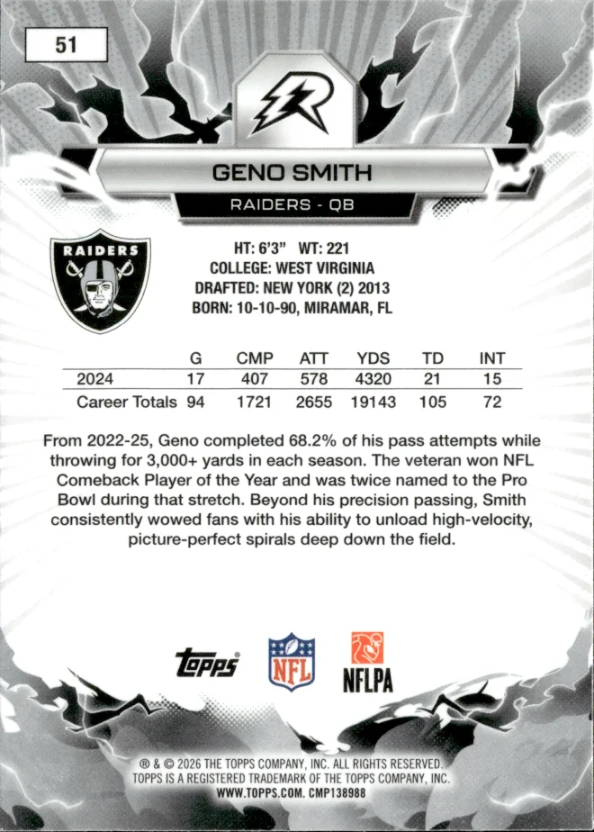 Geno Smith card back