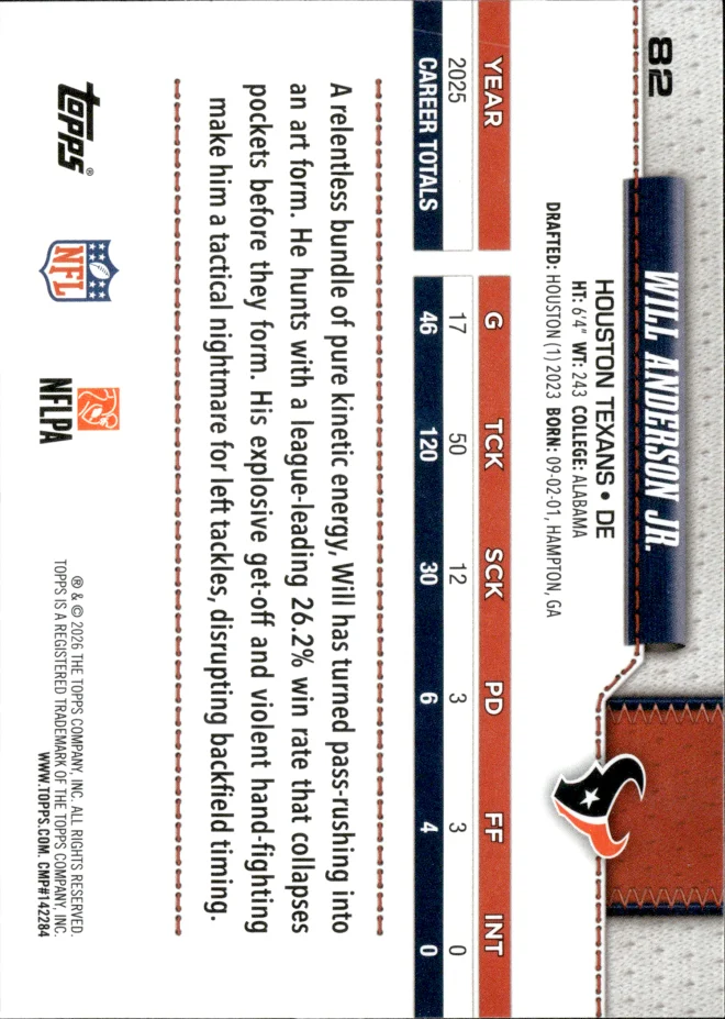 Will Anderson Jr. card back