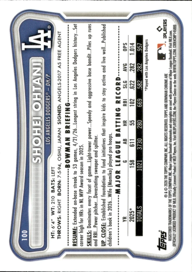 Shohei Ohtani card back
