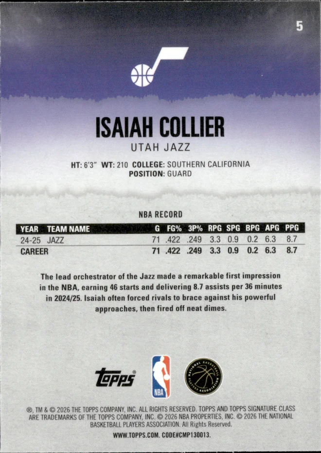 Isaiah Collier card back