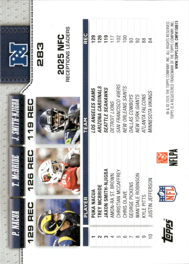 Puka Nacua / Trey McBride / Jaxon Smith-Njigba card back