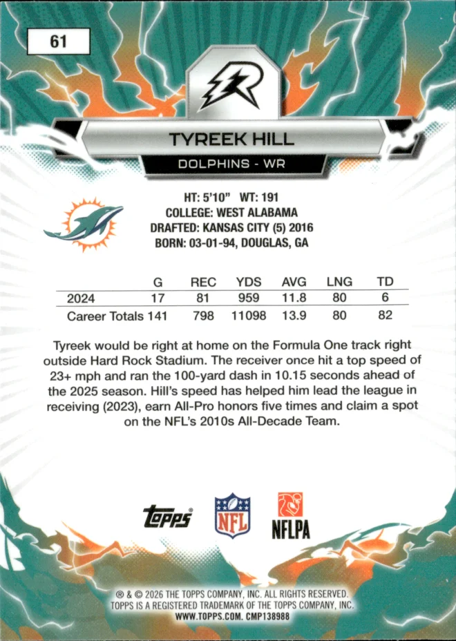 Tyreek Hill card back