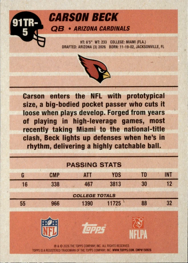 Carson Beck card back