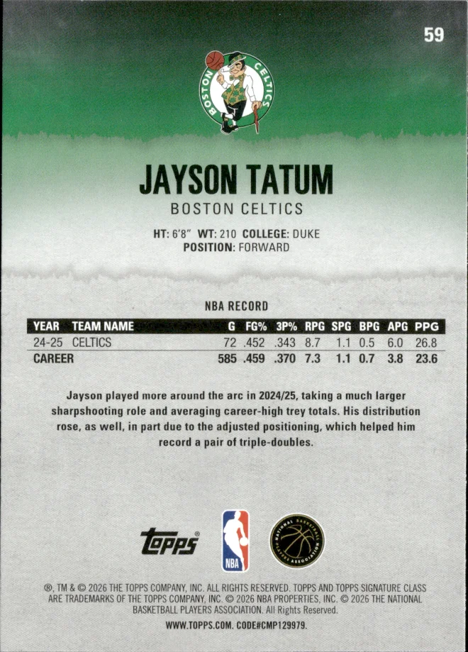 Jayson Tatum card back
