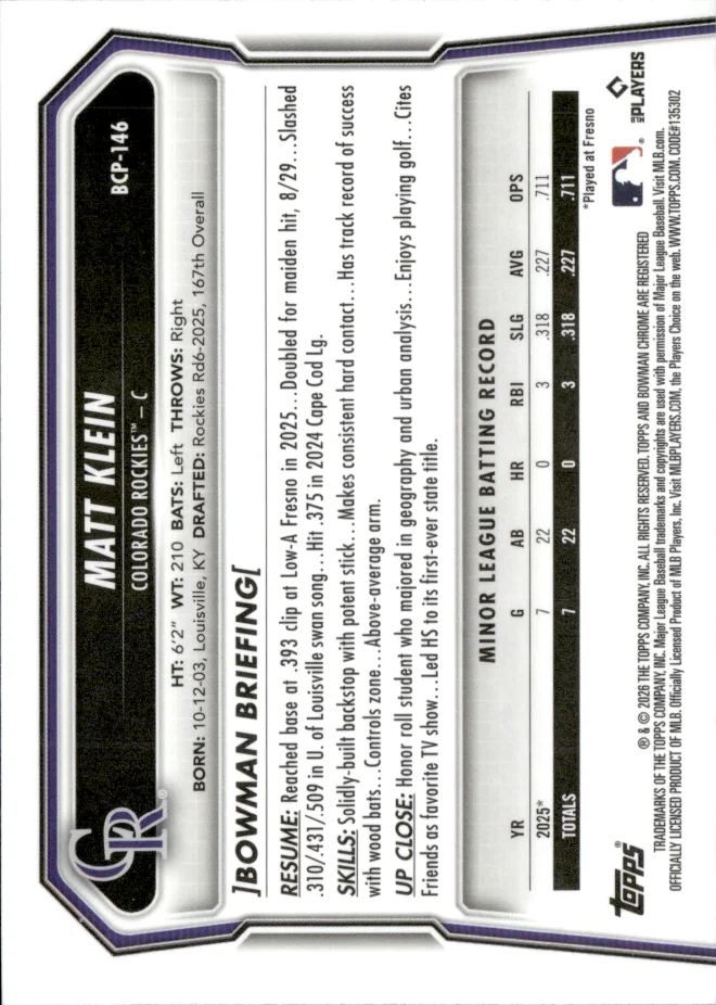 Matt Klein card back