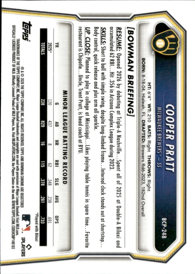 Cooper Pratt card back