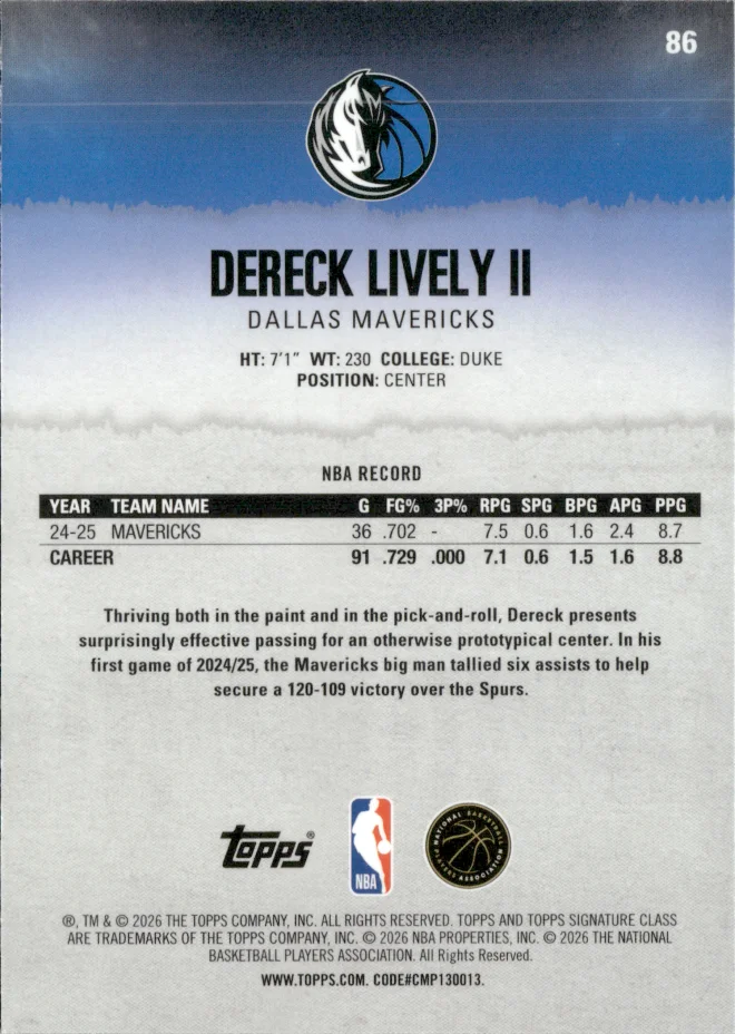 Dereck Lively II card back