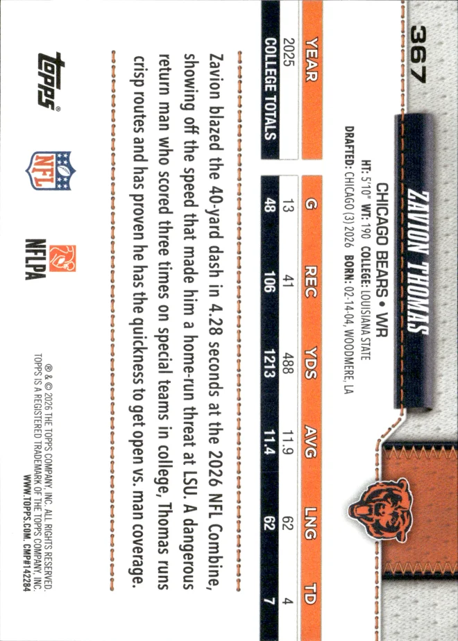 Zavion Thomas card back