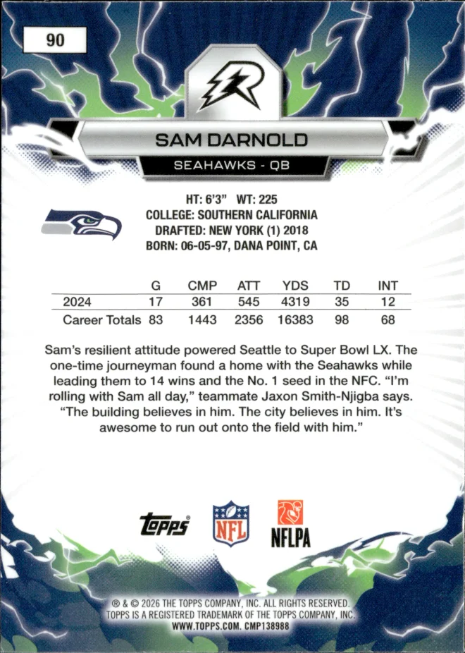Sam Darnold card back