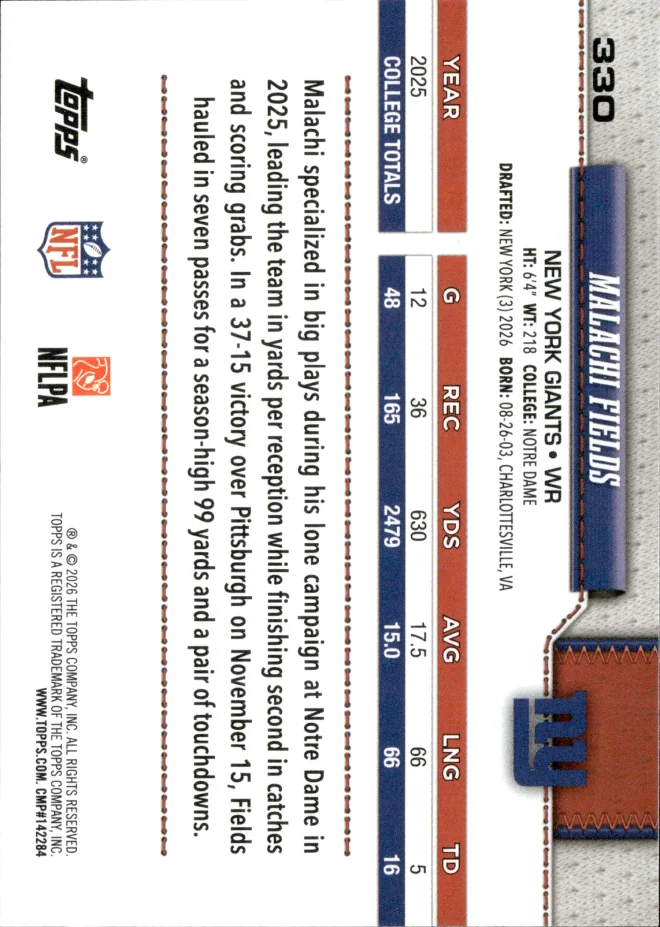 Malachi Fields card back