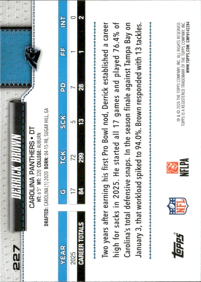 Derrick Brown card back