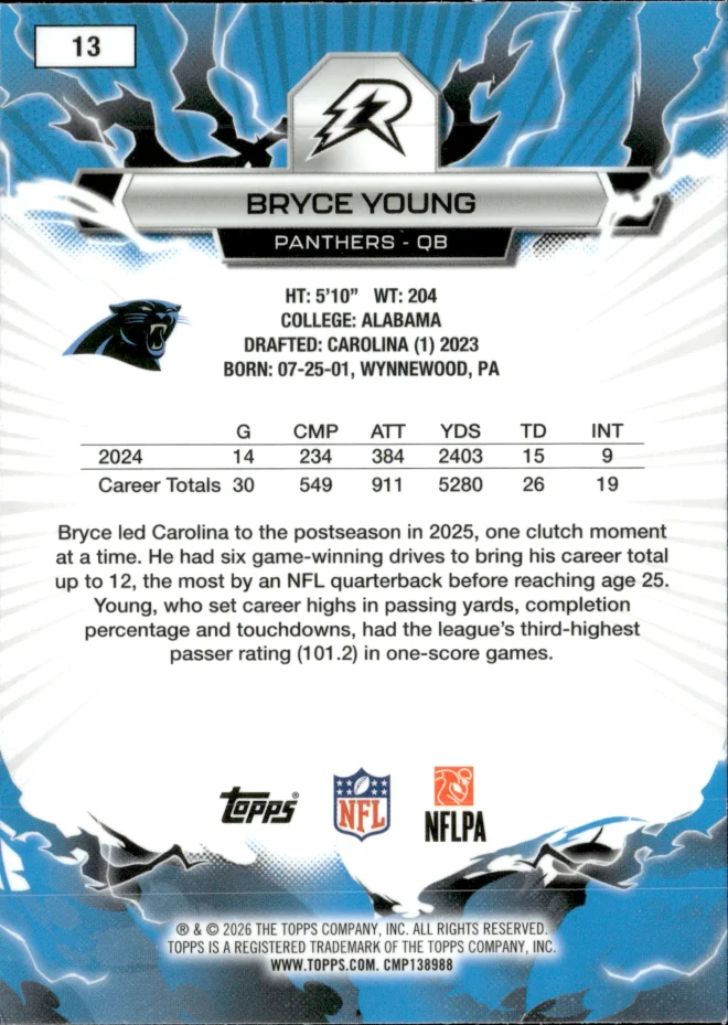 Bryce Young card back