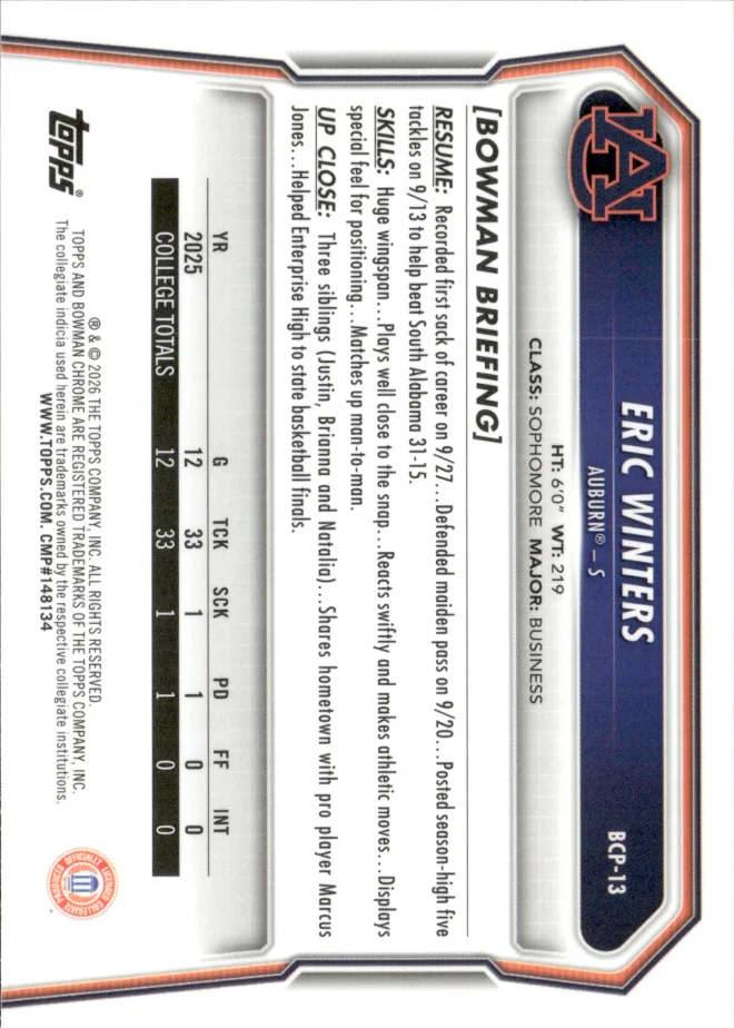 Eric Winters card back