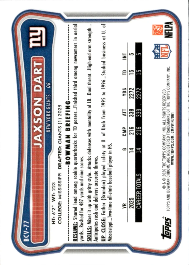 Jaxson Dart card back