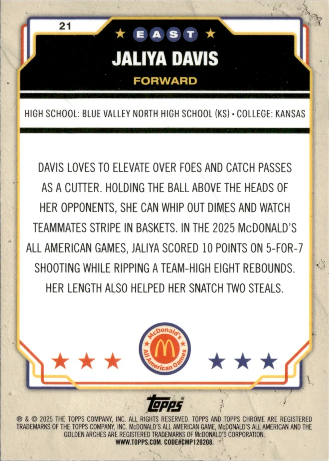 Jaliya Davis card back